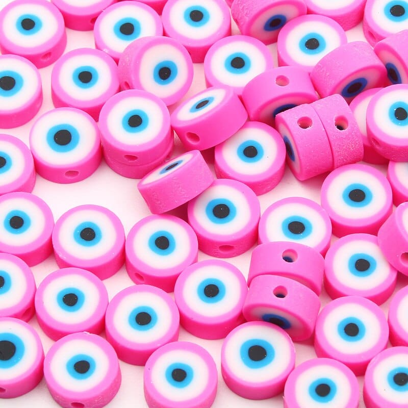 Greek Evil Eye Dark Pink / 20 Pieces Classic Evil Eye Round Clay Beads