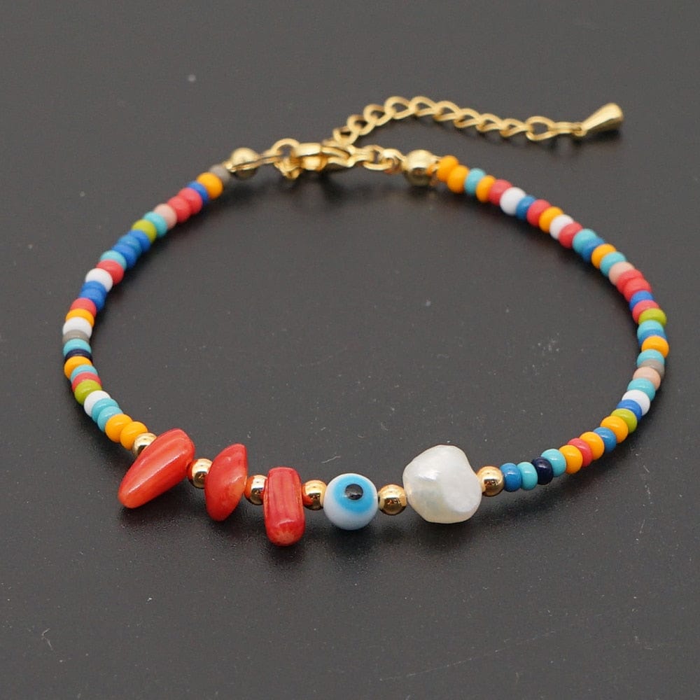 Greek Evil Eye Dark Shades Evil Eye Stone Rainbow Beaded Anklet