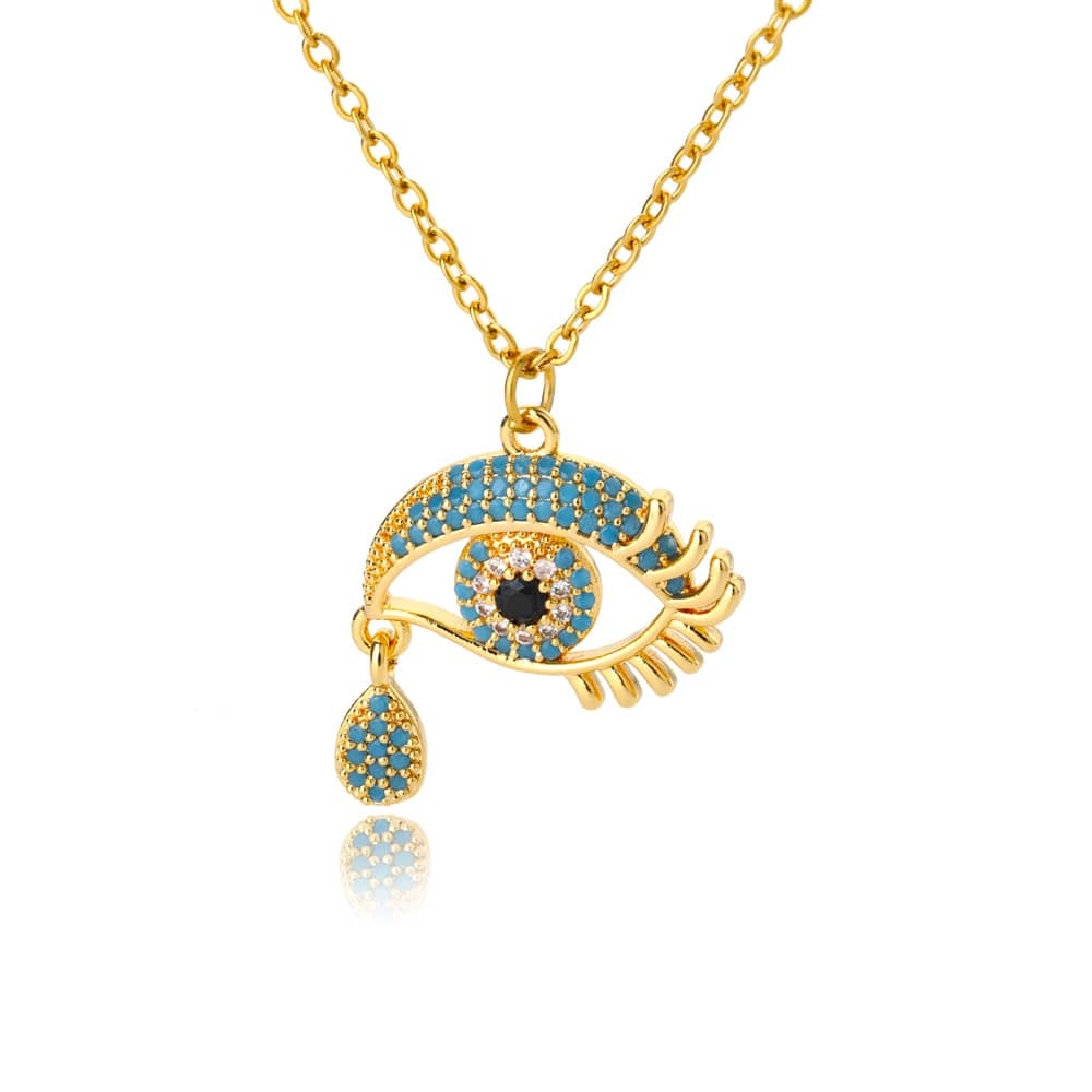 Greek Evil Eye Design 1 Crystal Evil Eye Pendant Necklace