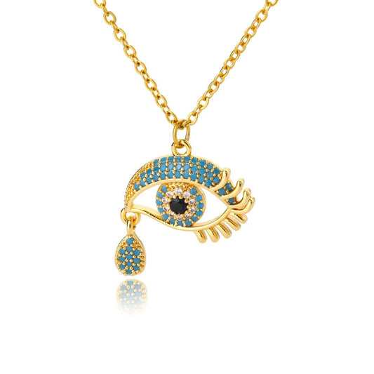 Greek Evil Eye Design 1 Crystal Evil Eye Pendant Necklace