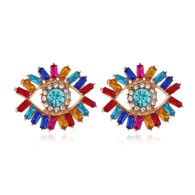 Greek Evil Eye Design-1 Rhinestone Evil Eye Drop Earrings