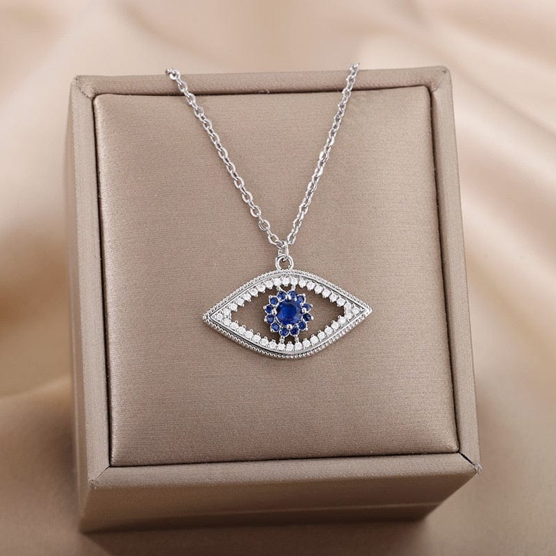 Greek Evil Eye Design 1 / Silver Pretty Evil Eye Gift Pendant Necklace