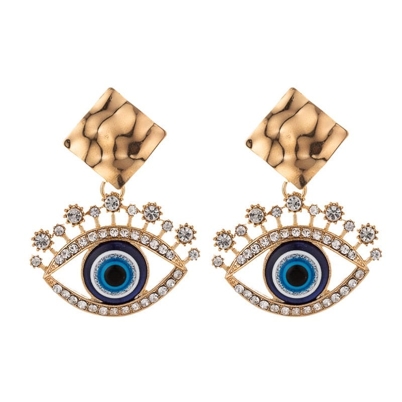 Greek Evil Eye Design-10 Rhinestone Evil Eye Drop Earrings