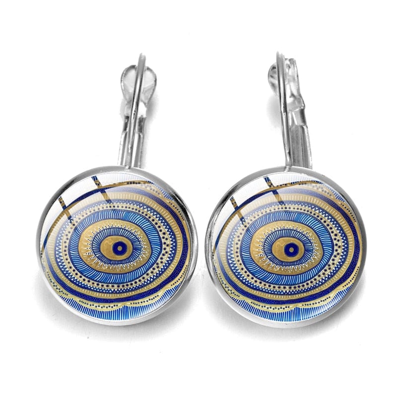 Greek Evil Eye Design-11 Blue Evil Eye Pattern Earrings