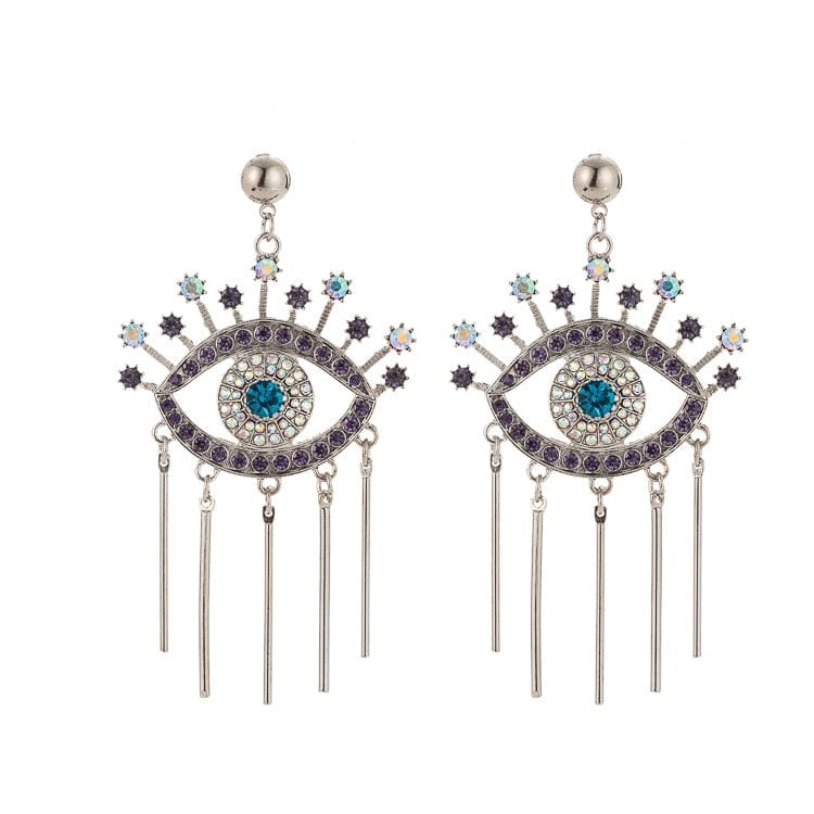 Greek Evil Eye Design-11 Rhinestone Evil Eye Drop Earrings