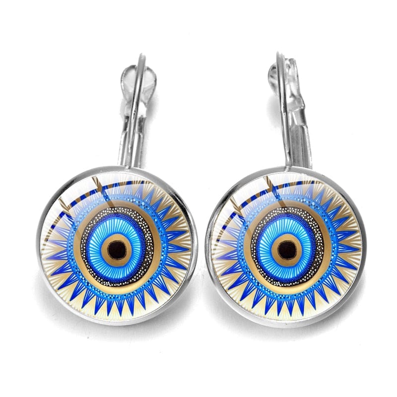 Greek Evil Eye Design-12 Blue Evil Eye Pattern Earrings