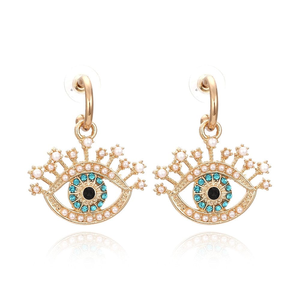 Greek Evil Eye Design-18 Rhinestone Evil Eye Drop Earrings