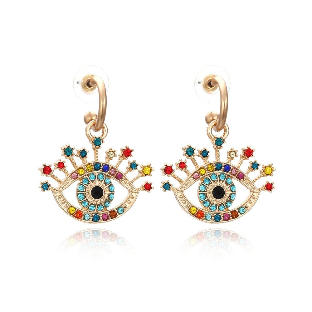 Greek Evil Eye Design-19 Rhinestone Evil Eye Drop Earrings