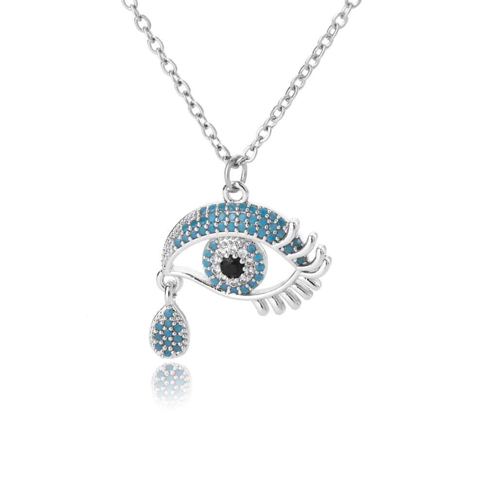 Greek Evil Eye Design 2 Crystal Evil Eye Pendant Necklace