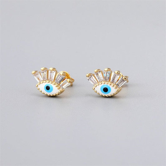 Greek Evil Eye Design-2 Evil Eye Copper Zircon Crystal Stud Earrings