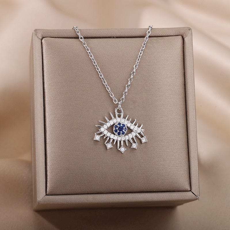 Greek Evil Eye Design 2 / Silver Pretty Evil Eye Gift Pendant Necklace