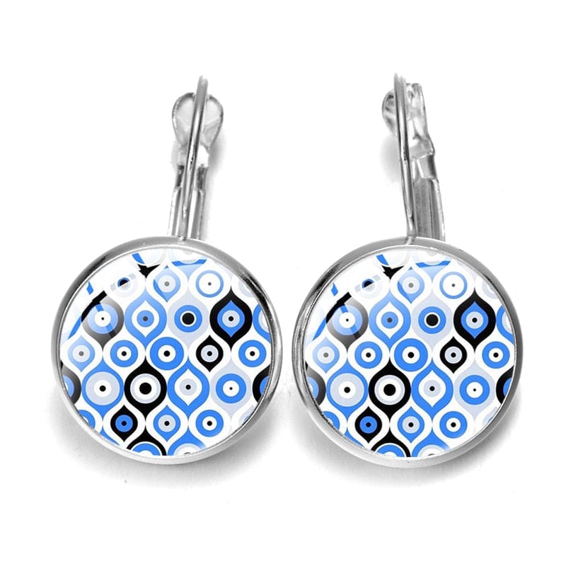 Greek Evil Eye Design-3 Blue Evil Eye Pattern Earrings