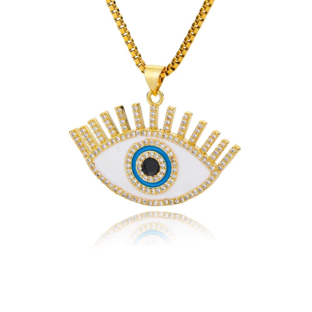 Greek Evil Eye Design 3 Crystal Evil Eye Pendant Necklace