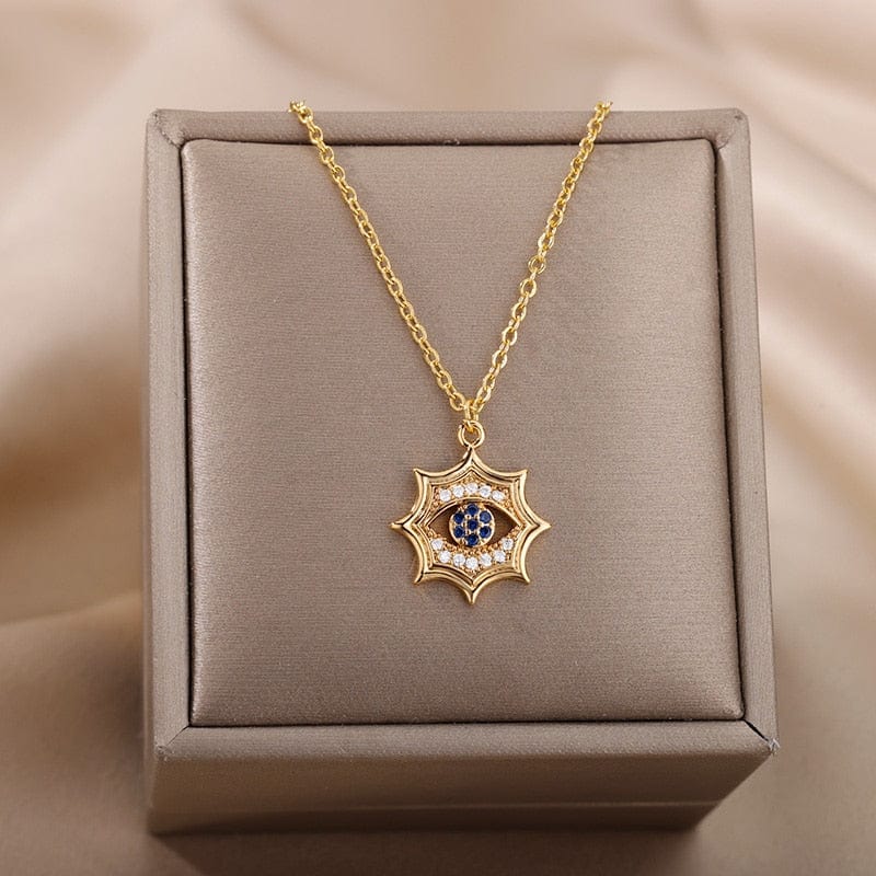 Greek Evil Eye Design 3 / Gold Pretty Evil Eye Gift Pendant Necklace