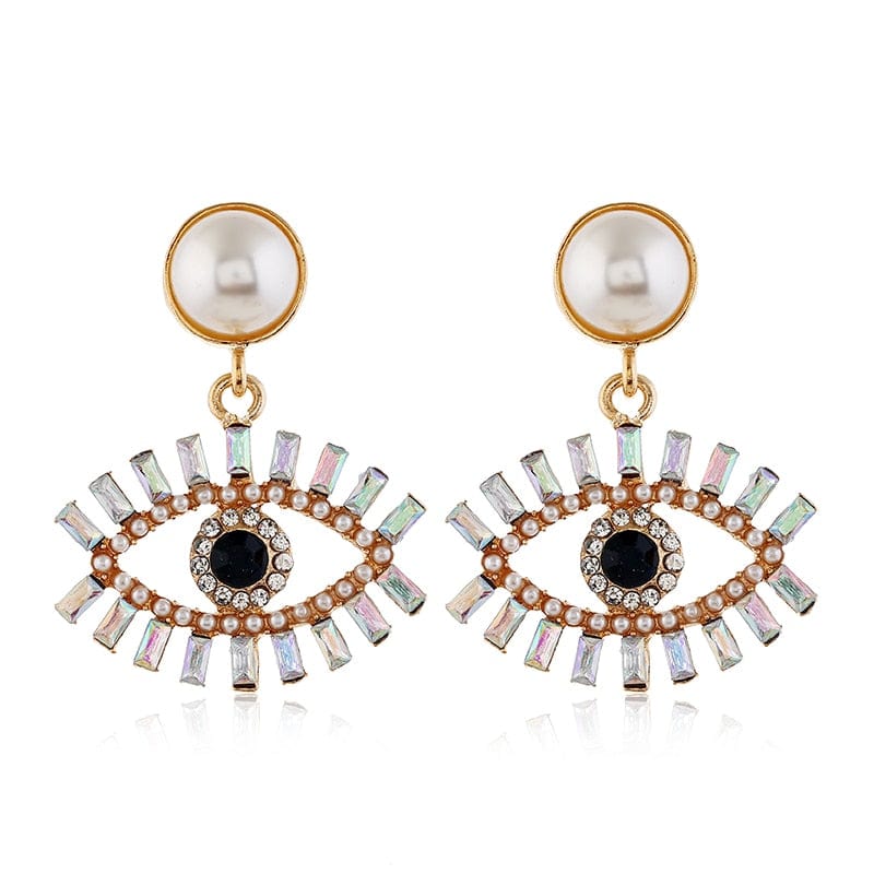 Greek Evil Eye Design-3 Rhinestone Evil Eye Drop Earrings