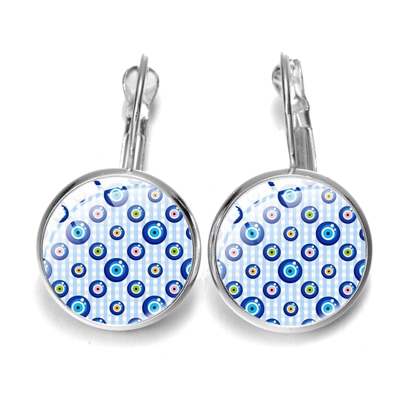 Greek Evil Eye Design-4 Blue Evil Eye Pattern Earrings