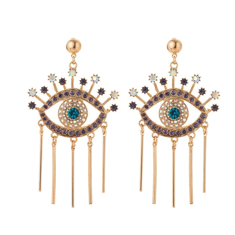 Greek Evil Eye Design-4 Rhinestone Evil Eye Drop Earrings