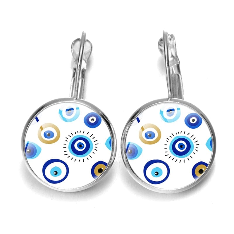 Greek Evil Eye Design-6 Blue Evil Eye Pattern Earrings