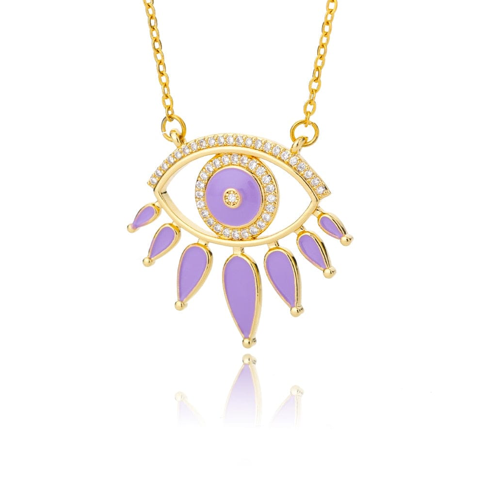 Greek Evil Eye Design 6 Crystal Evil Eye Pendant Necklace