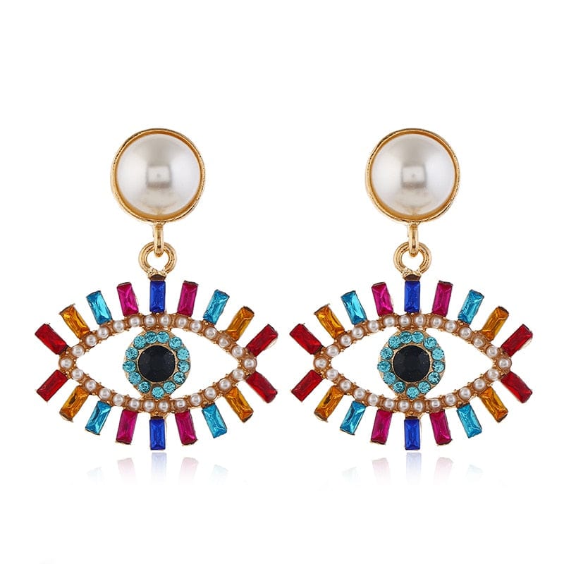 Greek Evil Eye Design-6 Rhinestone Evil Eye Drop Earrings