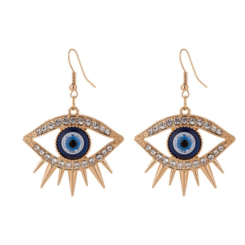 Greek Evil Eye Design-7 Rhinestone Evil Eye Drop Earrings