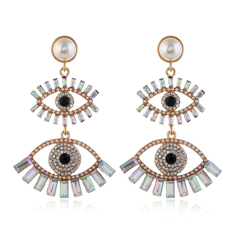 Greek Evil Eye Design-8 Rhinestone Evil Eye Drop Earrings