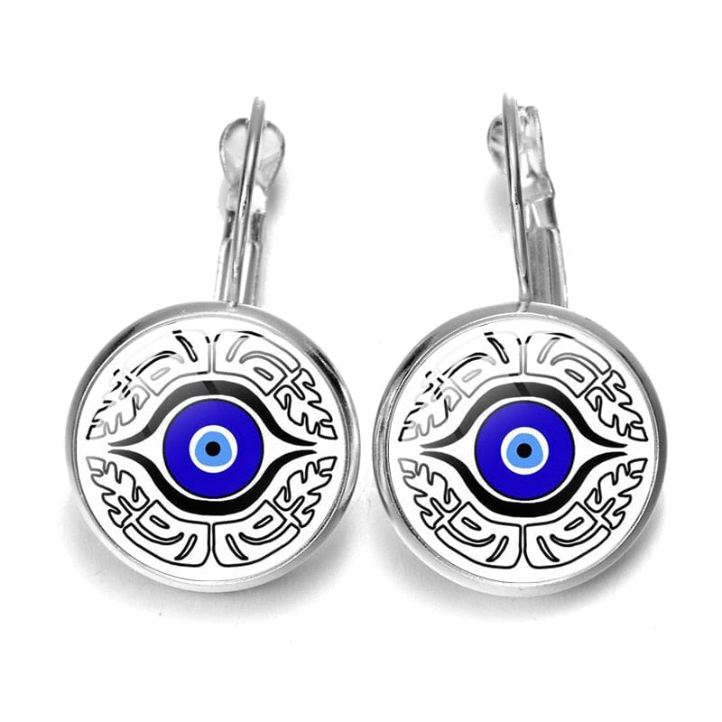 Greek Evil Eye Design-9 Blue Evil Eye Pattern Earrings