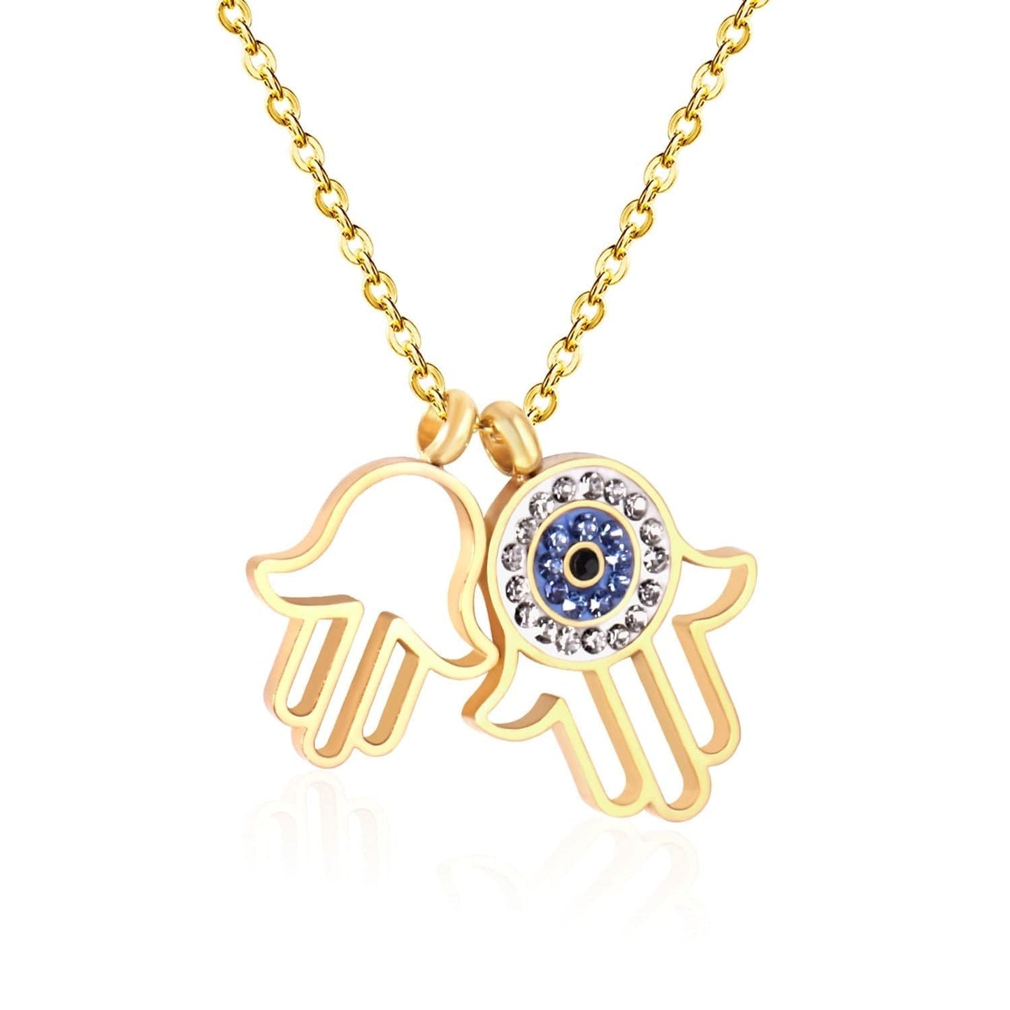 Greek Evil Eye Double Hamsa / Golden Evil Eye Stylish Pendant Necklaces