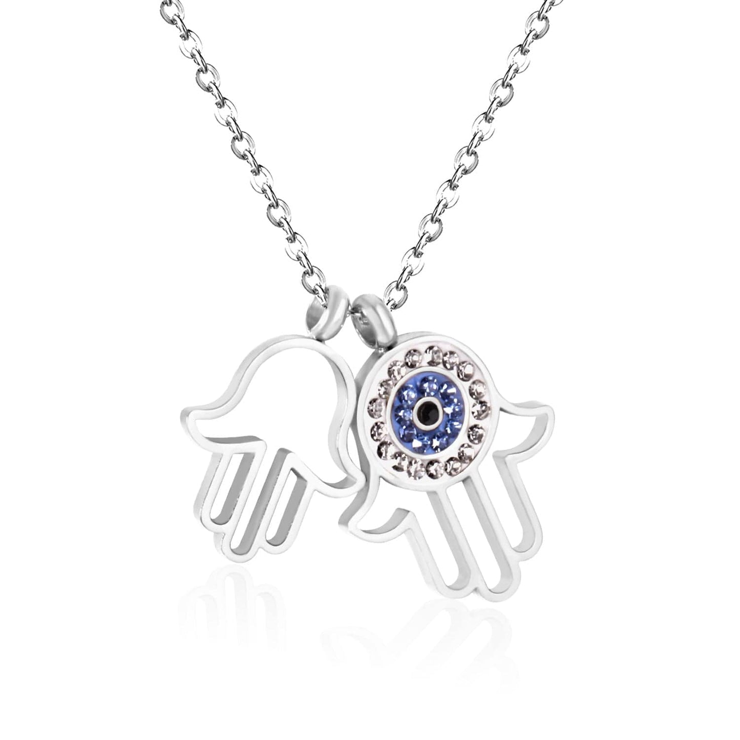 Greek Evil Eye Double Hamsa / Silver Evil Eye Stylish Pendant Necklaces