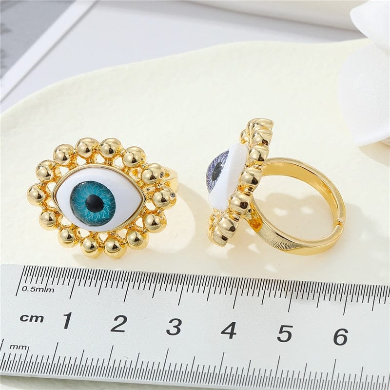 Greek Evil Eye Evil Eye Bead Adjustable Ring