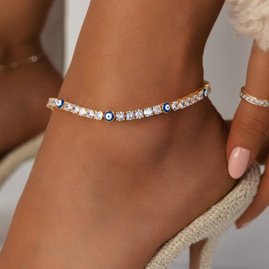 Greek Evil Eye Evil Eye Big Zircon Tennis Chain Anklet