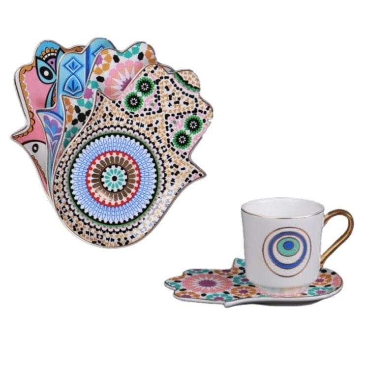 Greek Evil Eye Evil Eye Cup With Hamsa Saucer