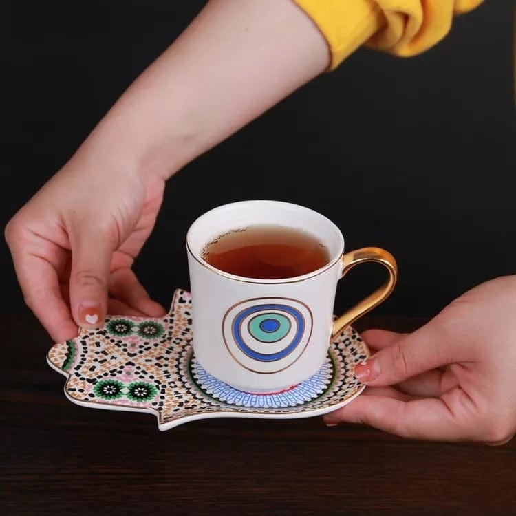 Greek Evil Eye Evil Eye Cup With Hamsa Saucer