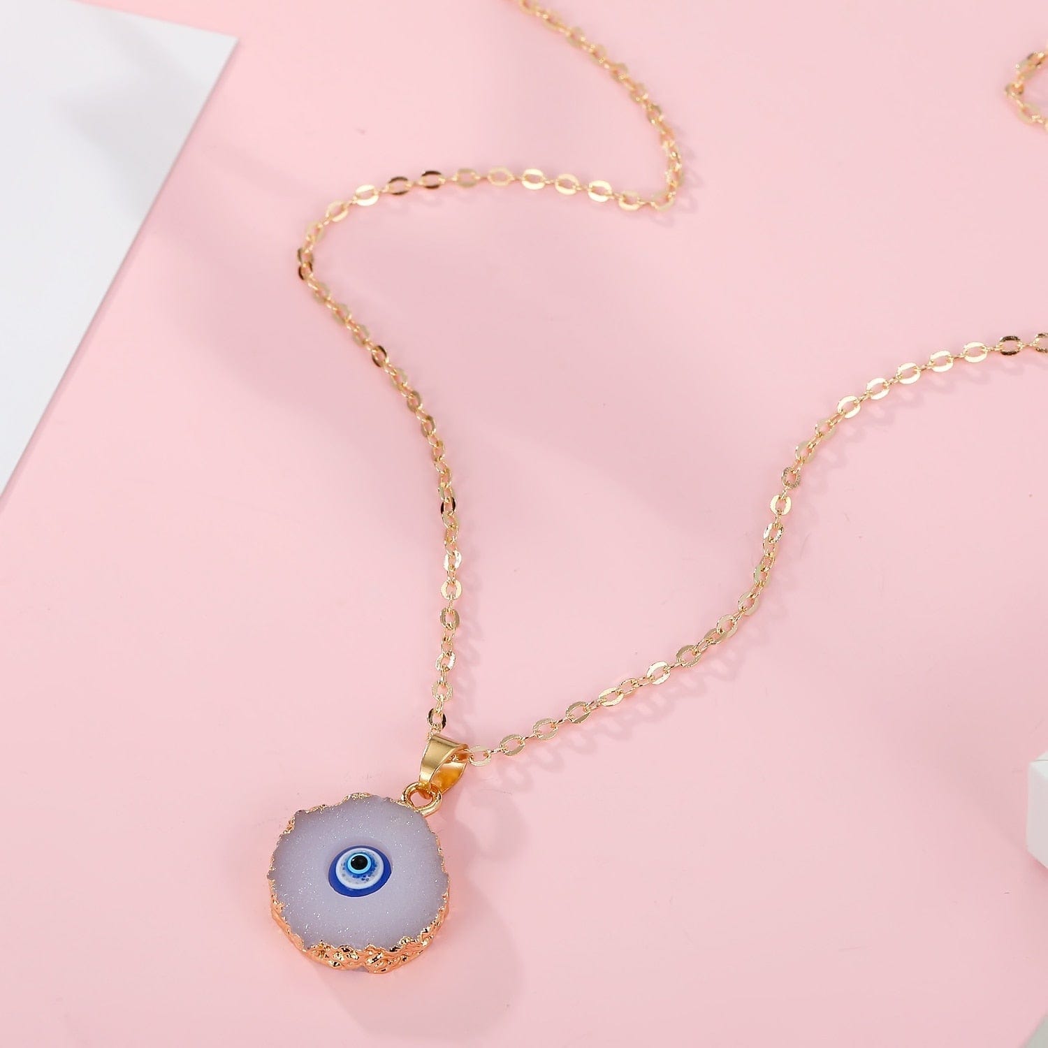 Greek Evil Eye Evil Eye Druzy Round Necklace