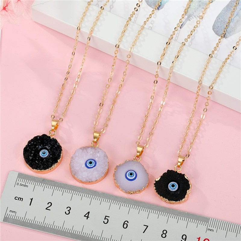 Greek Evil Eye Evil Eye Druzy Round Necklace