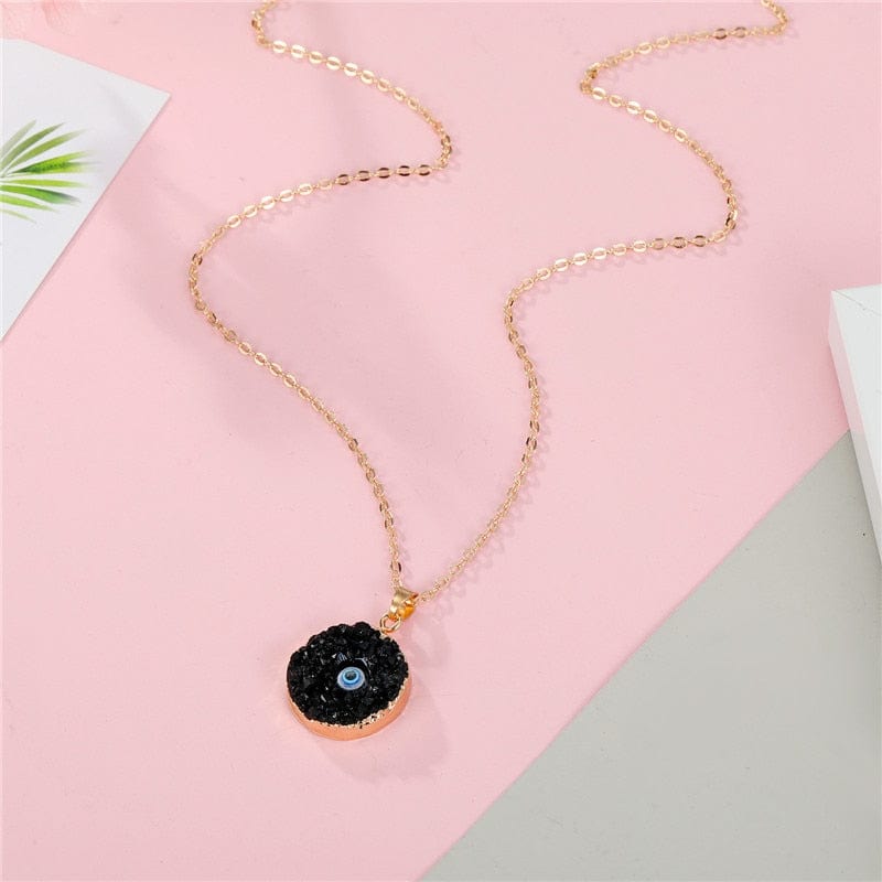 Greek Evil Eye Evil Eye Druzy Round Necklace