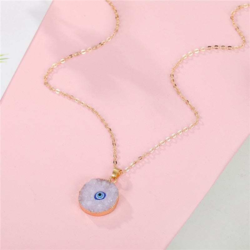 Greek Evil Eye Evil Eye Druzy Round Necklace