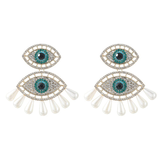 Greek Evil Eye Evil Eye Metal Rhinestone Pearl Earrings