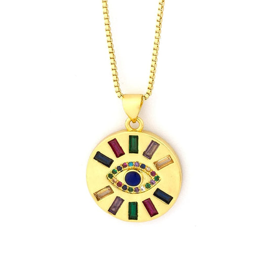 Greek Evil Eye Evil Eye Pendant Necklace with Colorful Stones