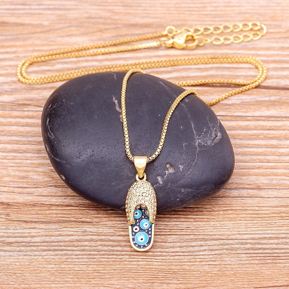 Greek Evil Eye Evil Eye Slipper Pendant Necklace