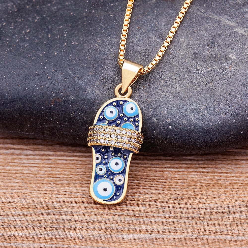 Greek Evil Eye Evil Eye Slipper Pendant Necklace