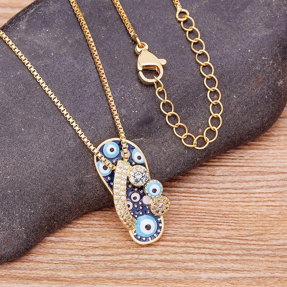 Greek Evil Eye Evil Eye Slipper Pendant Necklace