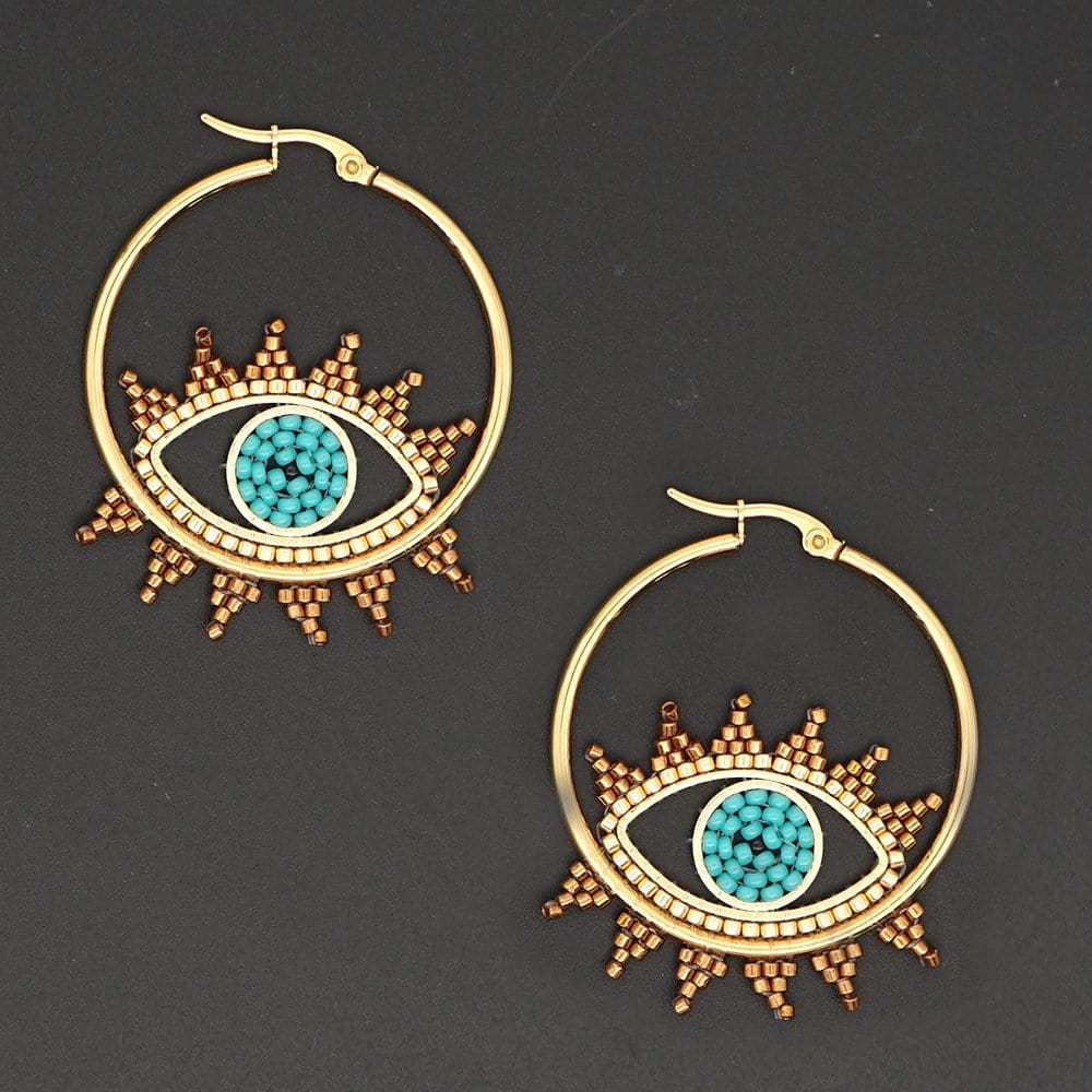 Greek Evil Eye Evil Eye Stainless Steel Gold Hoop Earrings