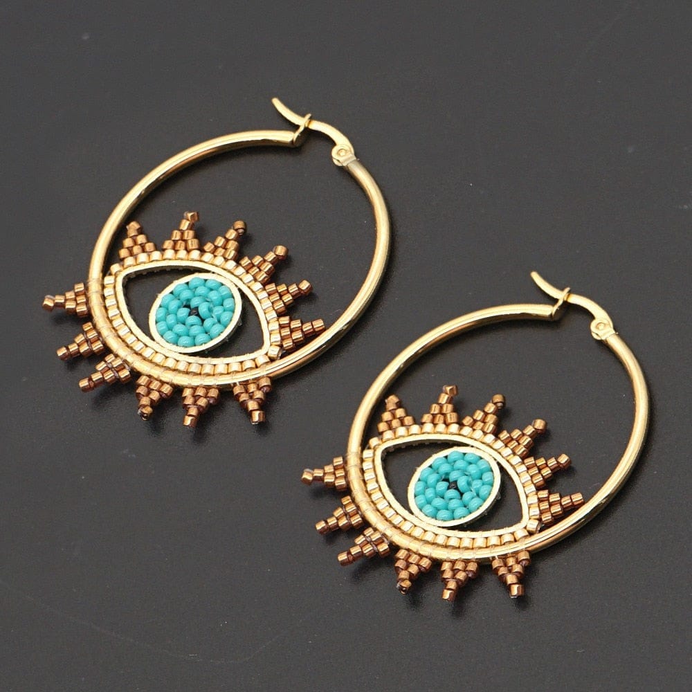 Greek Evil Eye Evil Eye Stainless Steel Gold Hoop Earrings