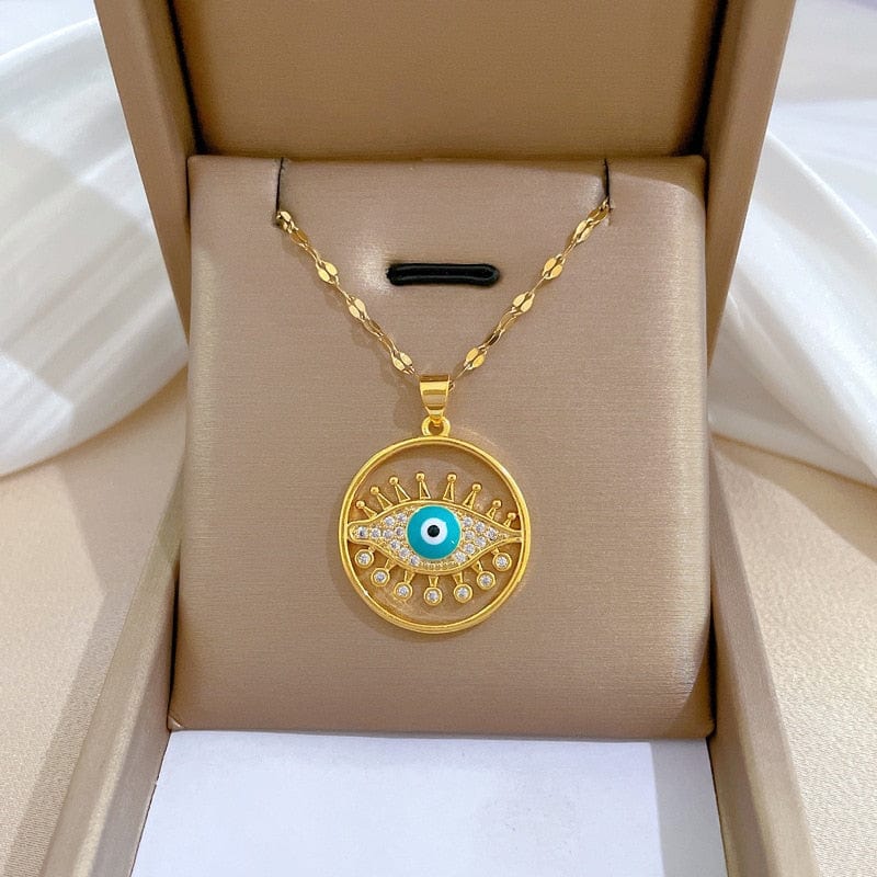 Greek Evil Eye Evil Eye Stainless Steel Pendant Necklace