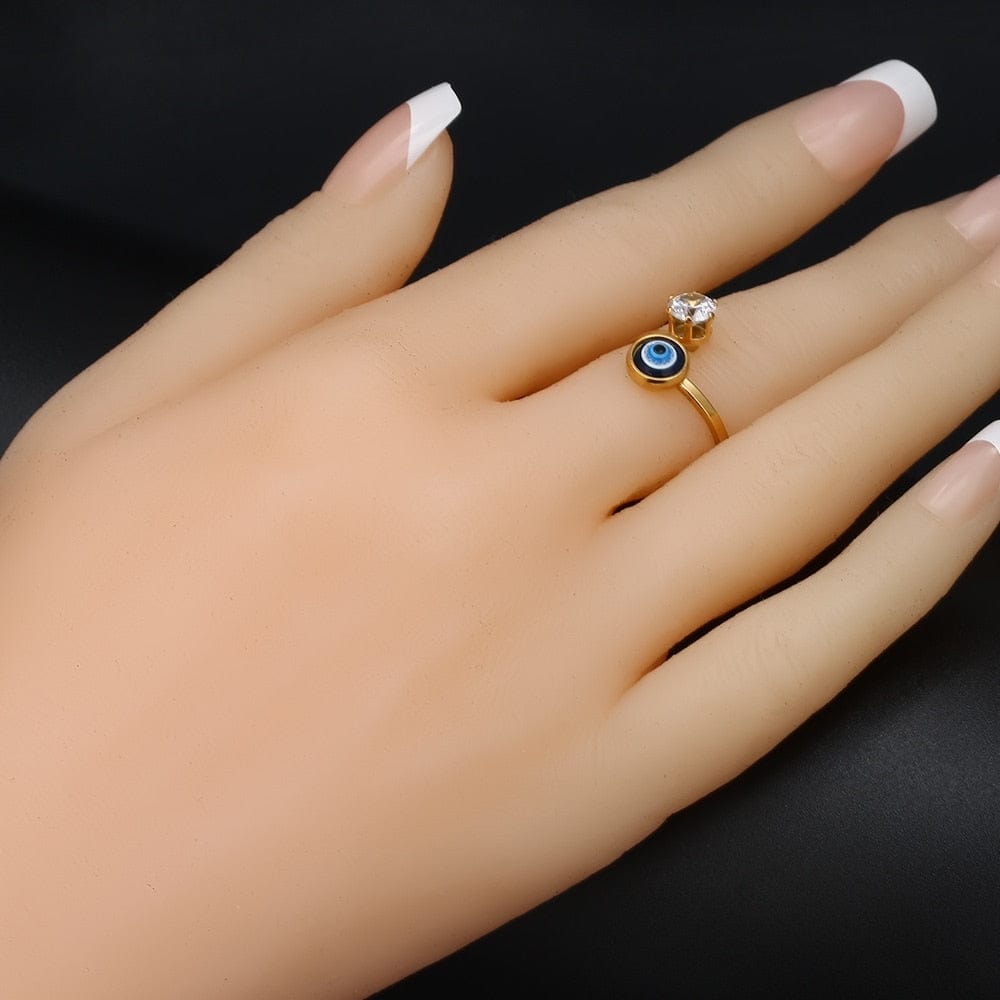 Greek Evil Eye Evil Eye Stone Adjustable Golden Ring