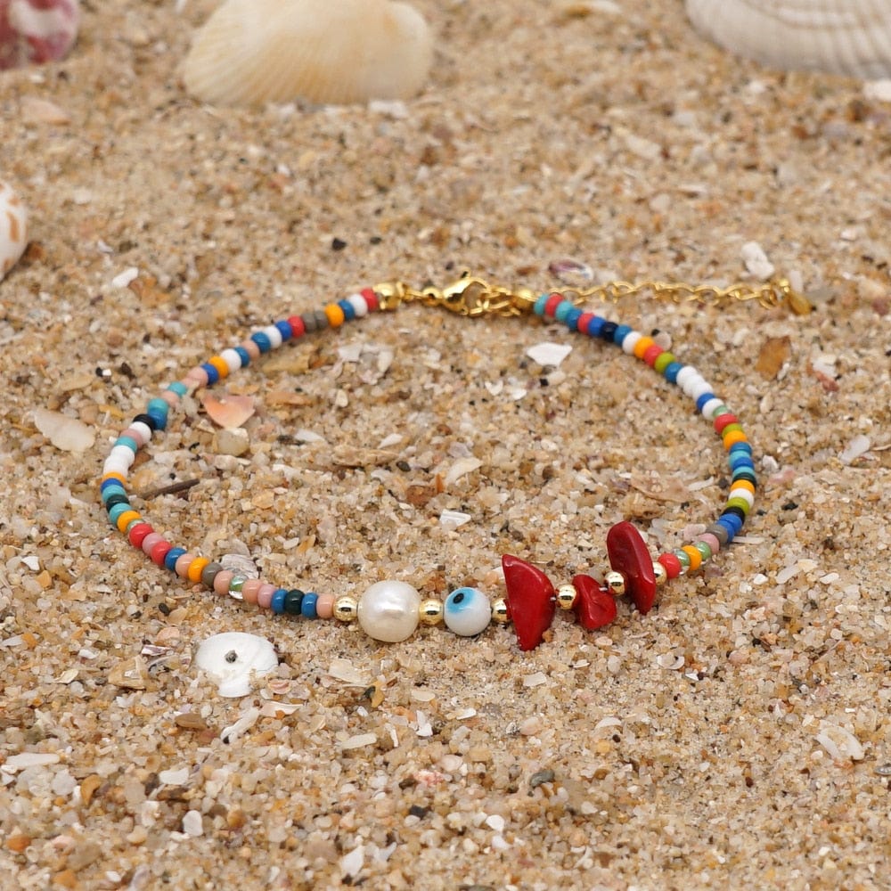 Greek Evil Eye Evil Eye Stone Rainbow Beaded Anklet