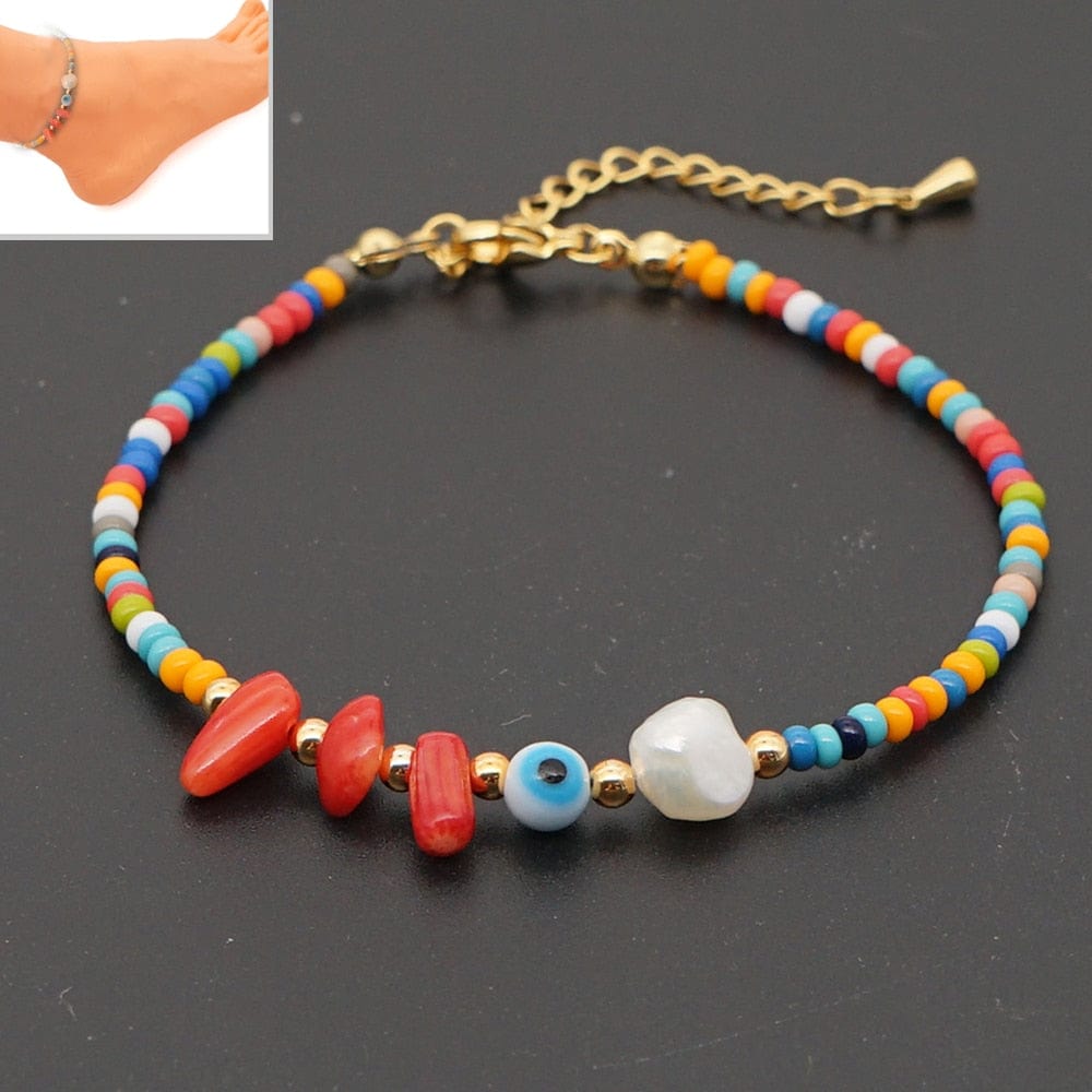 Greek Evil Eye Evil Eye Stone Rainbow Beaded Anklet