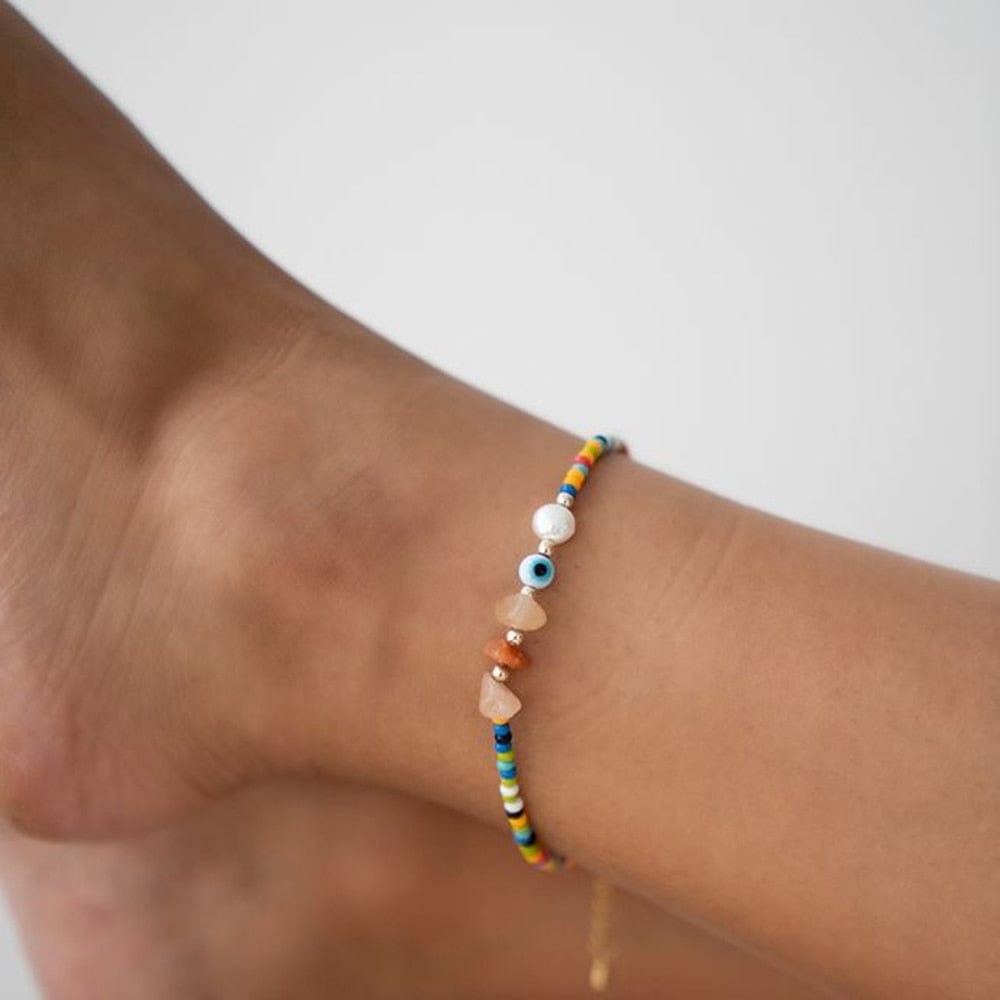 Greek Evil Eye Evil Eye Stone Rainbow Beaded Anklet