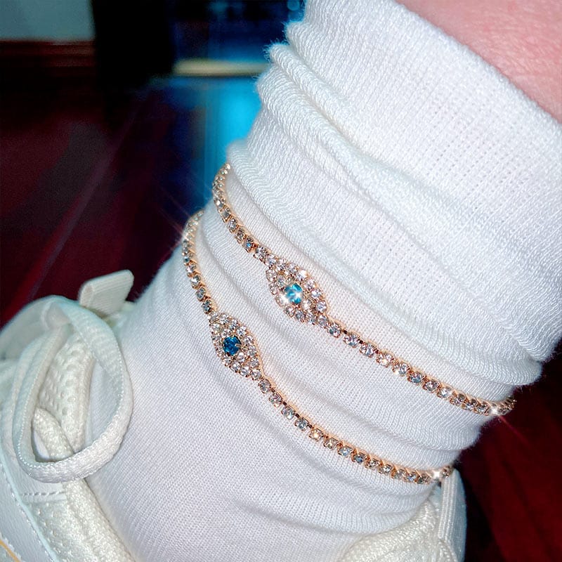 Greek Evil Eye Evil Eye White Zircon  Anklet